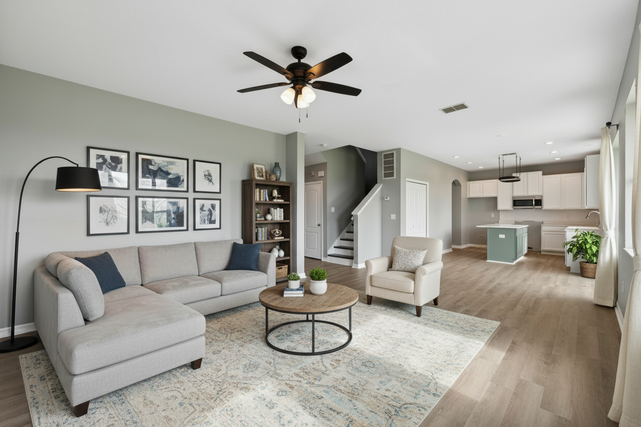 Beautifully staged living room with furniture and decor